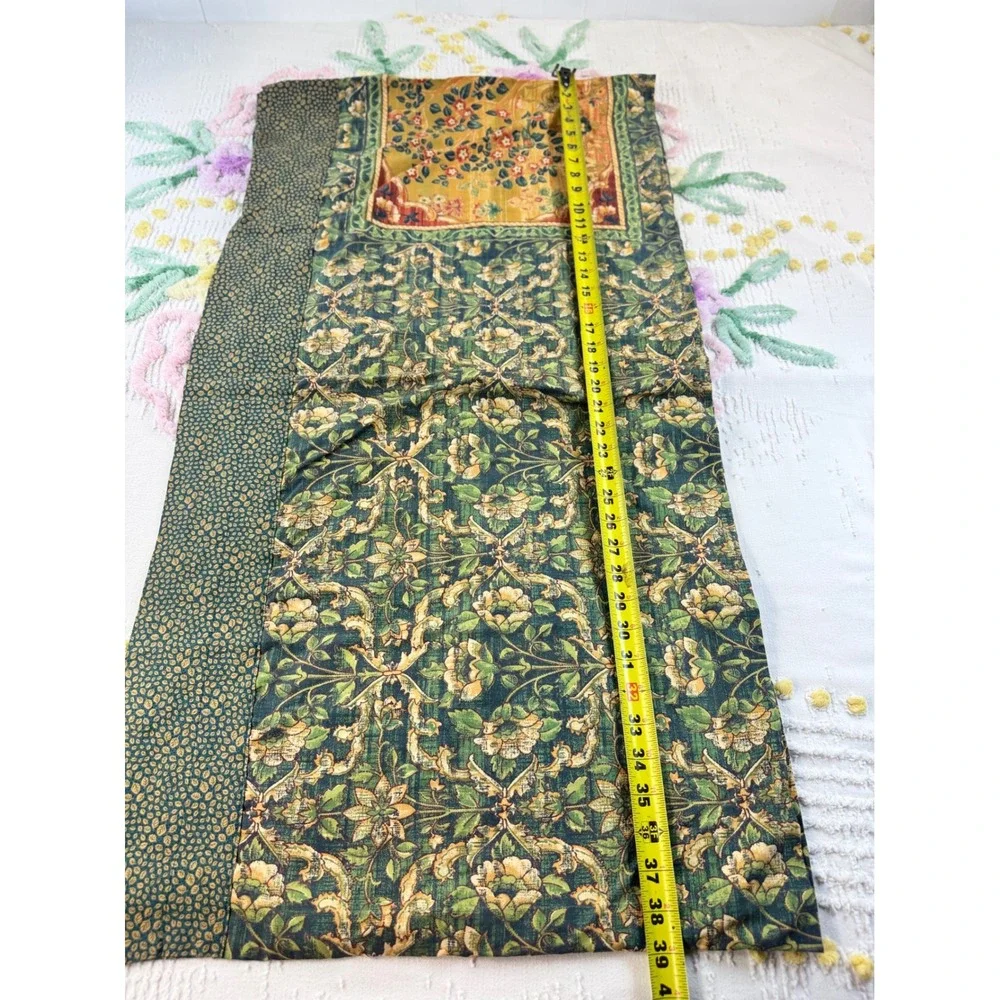 Vintage Floral Tapestry Window Treatment Set 5pc Green Gold Valance Tier Panels